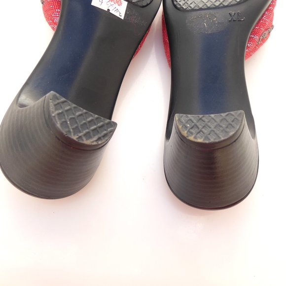Red and silver metallic fabric beaded mid heel mules size 7.5 - Picture 10 of 10